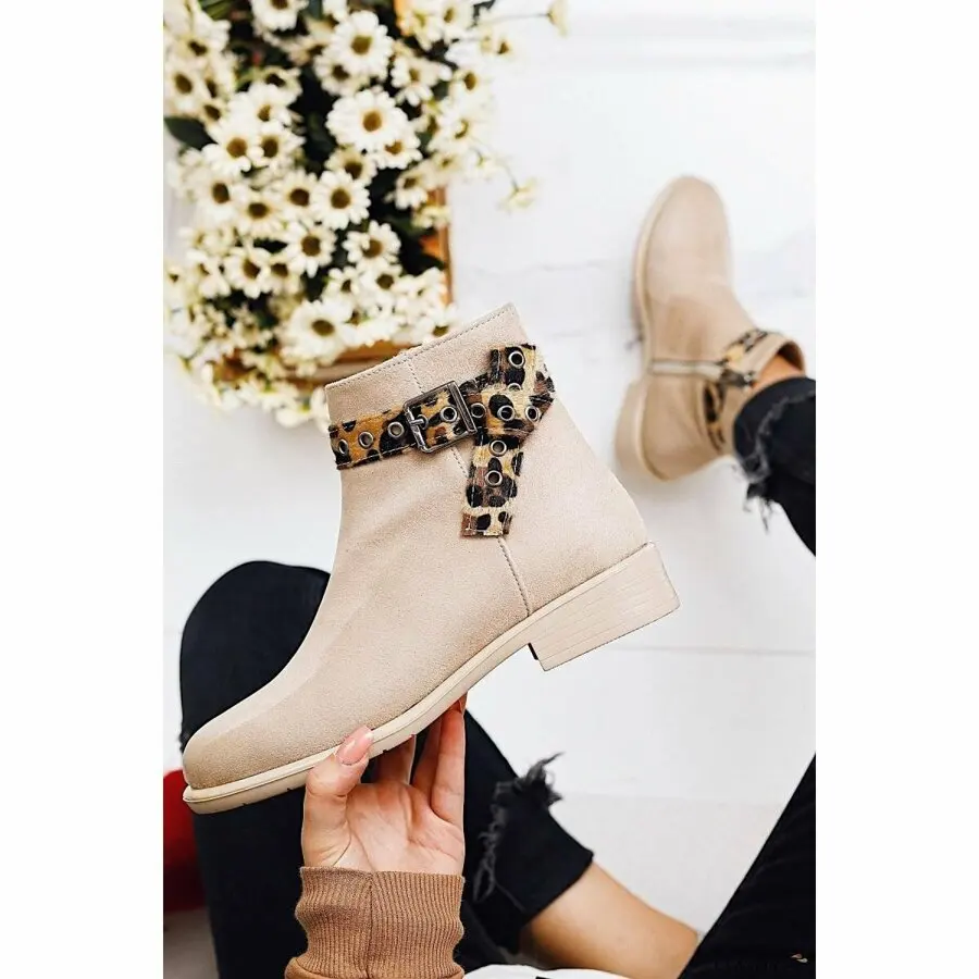 

Women Boots Limoya Kentucky Beige Suede Zippered Leopard Detail Bootie