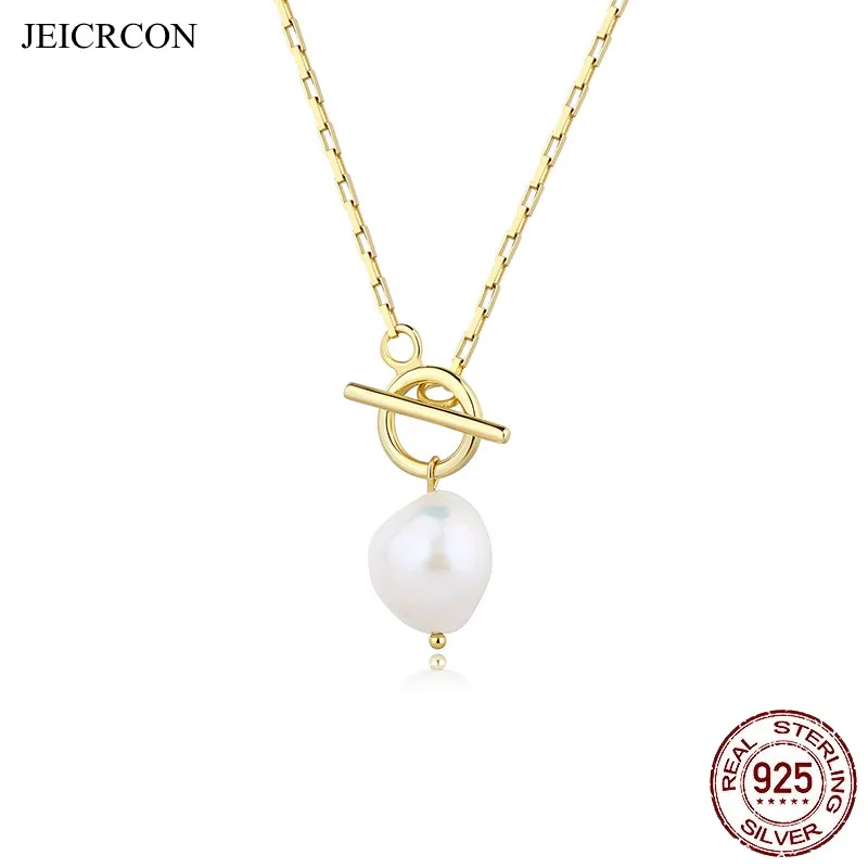 

JECIRCON 925 Sterling Silver Clavicle Chain European and American Light Luxury Retro fashion OT Buckle Baroque Pearl Necklace