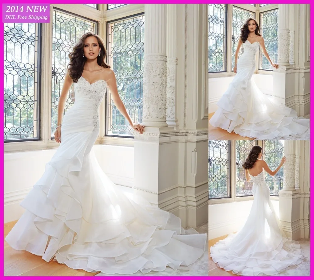 

2019 novos vestidos de noiva sexy manga renda apliques em organza sereia nupcial vestido vestidos de noivas dy-105 personalizado