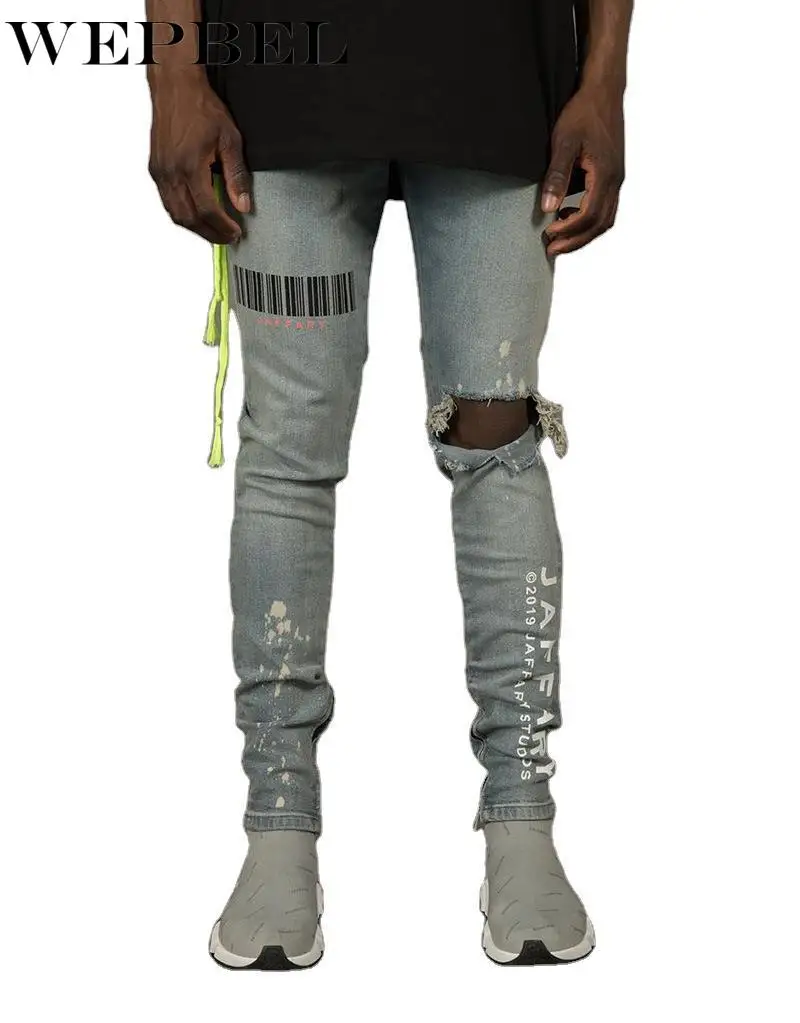 

WEPBEL Fashion Men Slim Pants Denim Jean Pants Punk Ripped Skinny Trouser Autumn Winter Men Fashion Casual Vintage Hole Pants