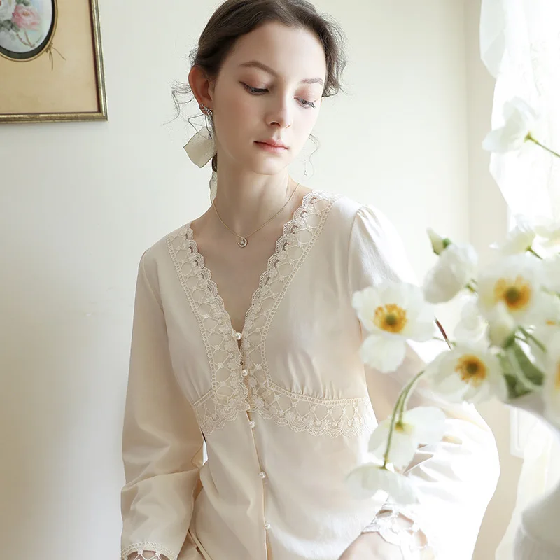 

Victorian Nightgown Shirt Night Dress Women Autumn Cotton Lace Long Peignoir Vintage Princess Sleepwear Fairy Romantic Nightwear
