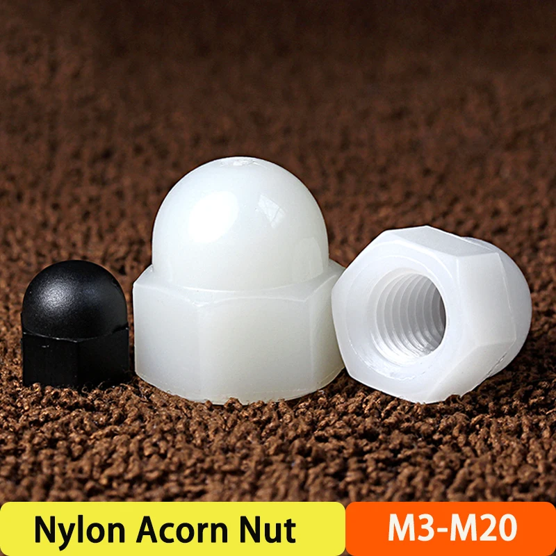 

2-50pcs White/Black M3M4M5M6M8M10M12 Nylon Bolt Nut Dome Protection Caps Covers Exposed Hexagon Plastic Decorative Acorn Cap Nut