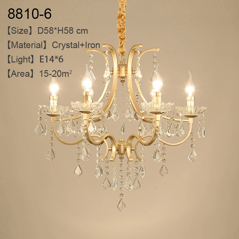 6lights Скандинавский светодиодный хрустальный канделябр, винтажная Золотая люстра, подвесной светильник для гостиной, спальни, кабинета, современной кухни, столовой - Цвет абажура: 6lights