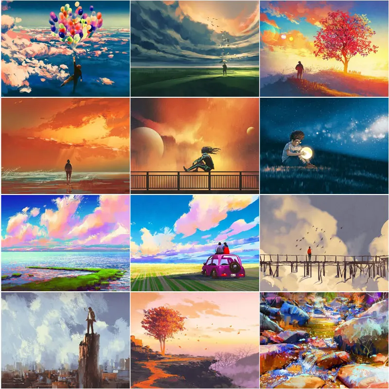 

Diy 5D Diamond Embroidery Mosaic Colorful Cartoon Sky Paintings Rhinestone Scenery Pictures Wall Art Print for Home Decoration