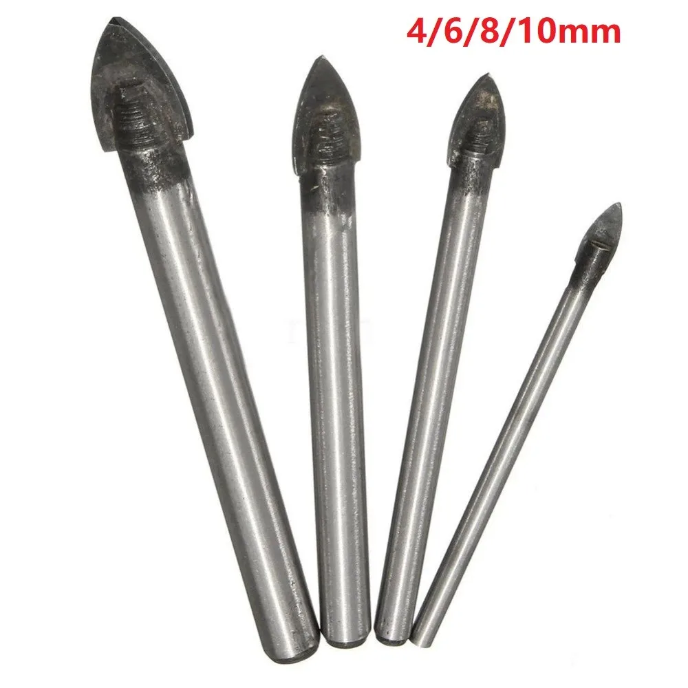 

4Pcs Drill Bits Glass Marble Porcelain Spear Head Ceramic Tile Drill Bits Set 4/6/8/10mm Round Shank Slotted Drill Bit