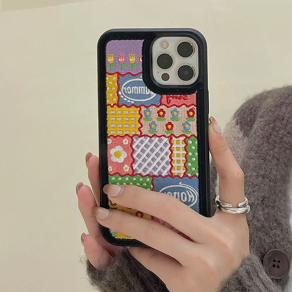 Модный Стильный чехол для телефона с вышивкой и цветами iPhone 13 12 11 Pro Max XS XR 7 8 Plus SE 2020