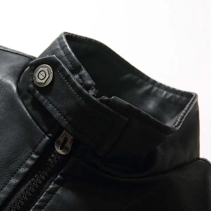 

High quality PU leather jackets Autumn Stand Collar Vintage motorcycle leather jacket fashion Men leather jackets coats Khaki