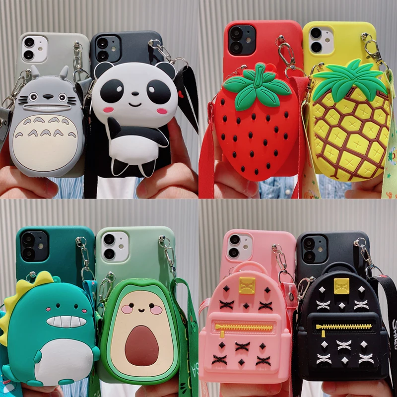 

Cute Panda Wallet Bag Case for Huawei P40 Pro P30 P20 Lite Pro P8 P9 P40 Lite E P10 Plus 2019 Soft Silicone Lanyard Phone Cases