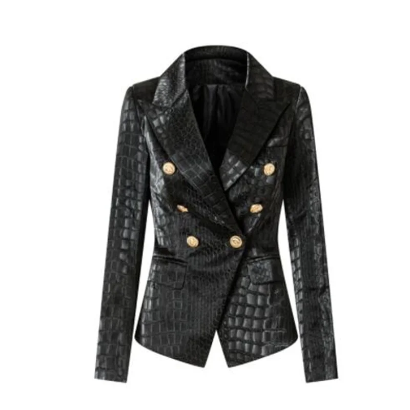 Womens suits leather jacket motorcycle ladies slim crocodile pattern youth spring autumn casual blazers V-neck пиджак женский