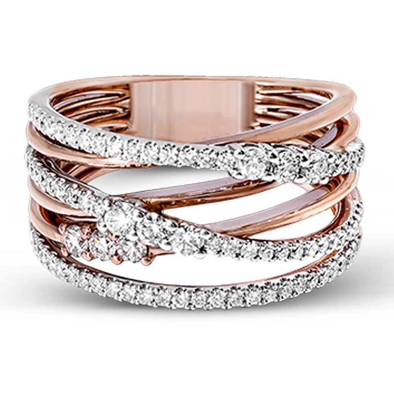 Huitan розово золотой цвет крест шпагат женское кольцо микро выложенный круглый