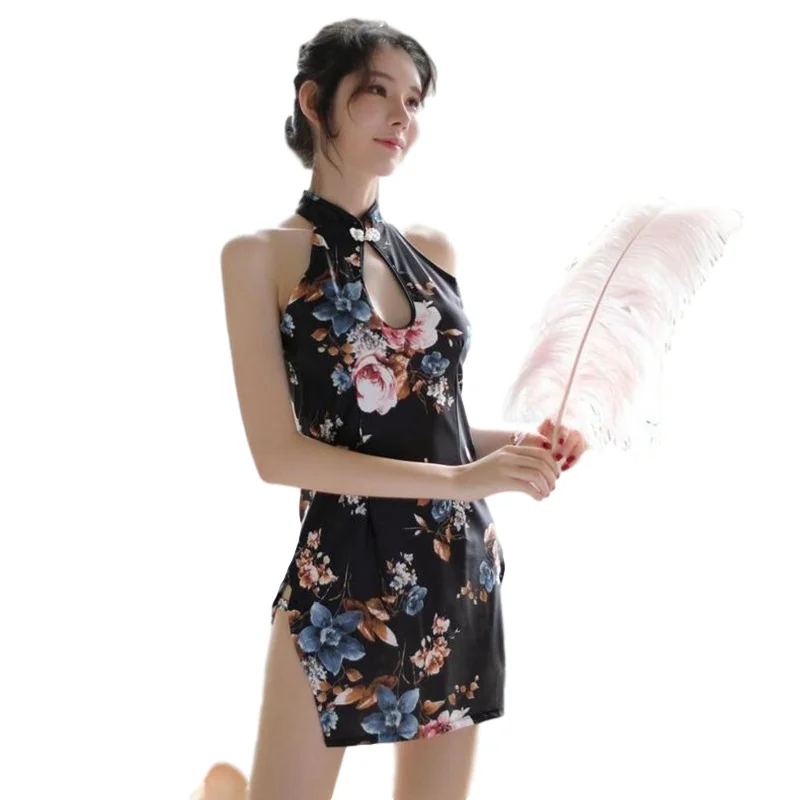 Одежда для сна с принтом Ночное платье в китайском стиле Чонсам сексуальная