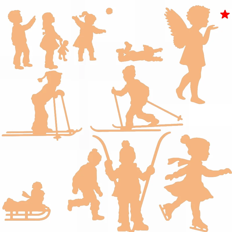 Зимние рождественские конькобежные сани лыжи ангел дети металлическая резка