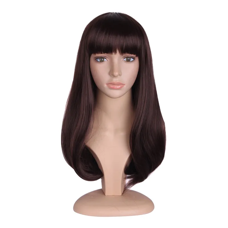 MapofBeauty, 20 дюймов, Длинные прямые парики для женщин, натуральный коричневый, черный, розовый, парик, термостойкие синтетические волосы, шт, челка, парик для косплея