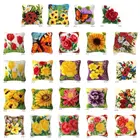 Цветы, искусственный крючок, набор ковровых покрытий, 3D сегментная вышивка, подушка, шерстяная вышивка крестиком E7CB