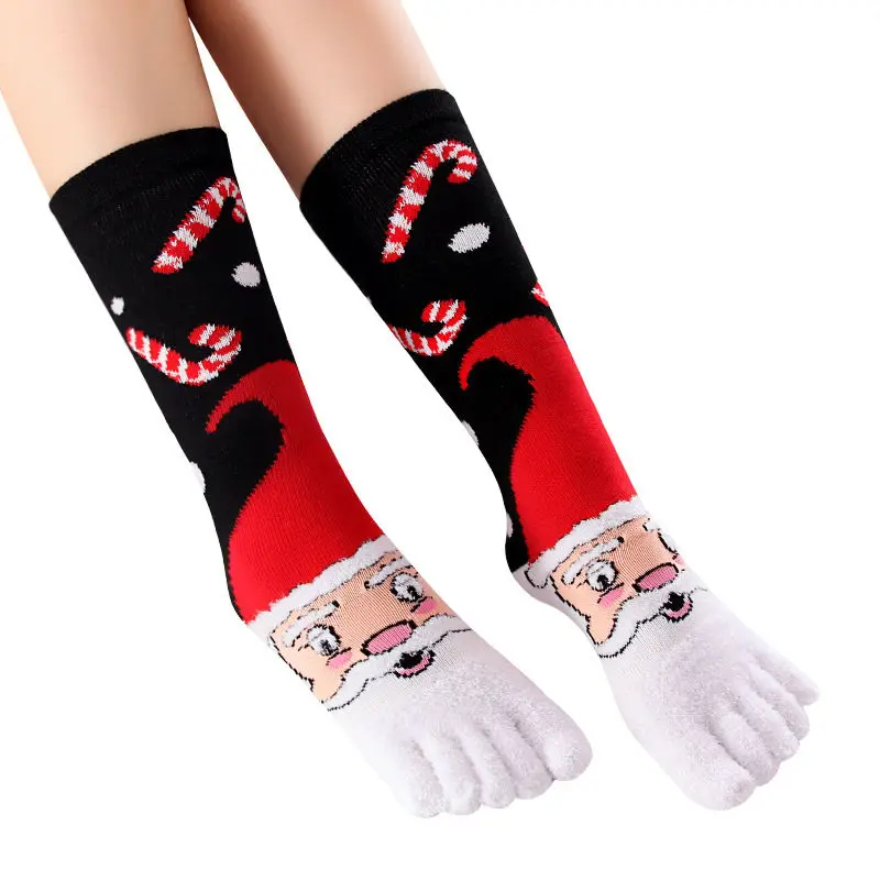

1 pair Women Happy Funny Cartoon Printed Toe Socks Cotton Snowflake Deer Owl Snowman Five Fingers Socks Soft Sock Christmas Gift