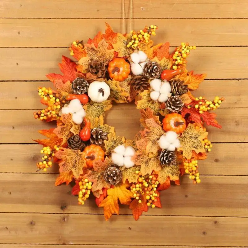 

45cm Flower Wreath Berry Maple Leaf Fall Door Wall Wreath Day Ornament Holiday Home Decoration Branch Pendant Thanksgiving L4m5