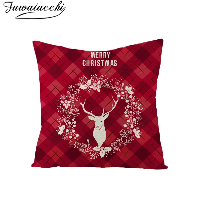 Рождественский подарок Fuwatacchi наволочка льняная в красную клетку с