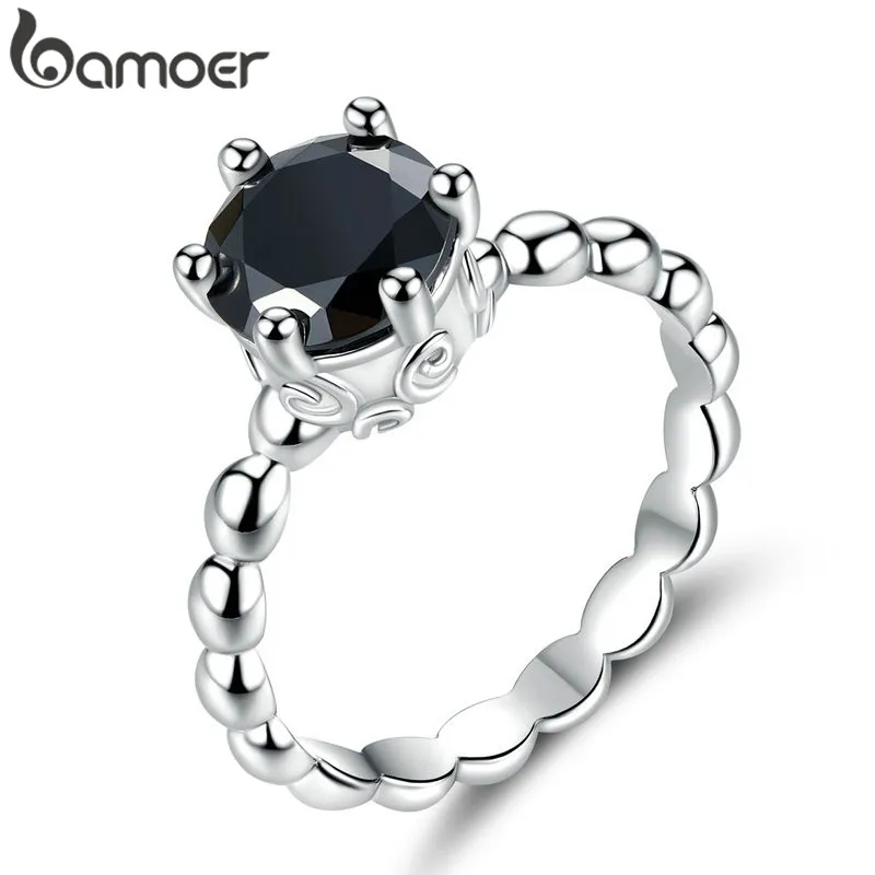 Серебряное кольцо BAMOER с черным кубическим цирконием для женщин модные свадебные