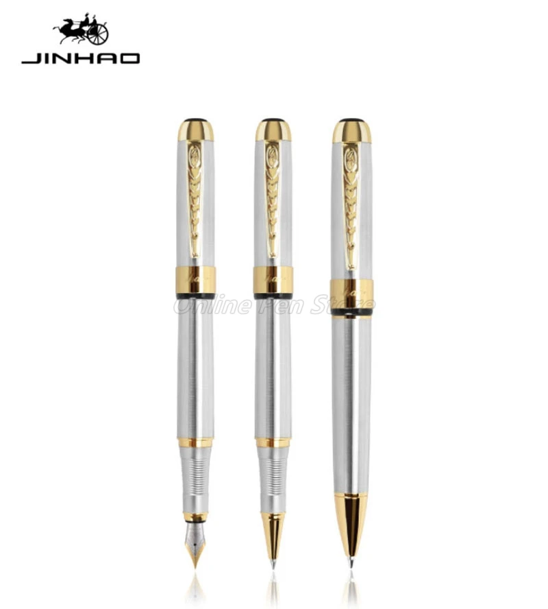 

Jinhao 250 Stainless Steel Metal 18KGP 0.5mm Medium Nib Fountain Pen Gold Trim Noble Office School Professional Stationery
