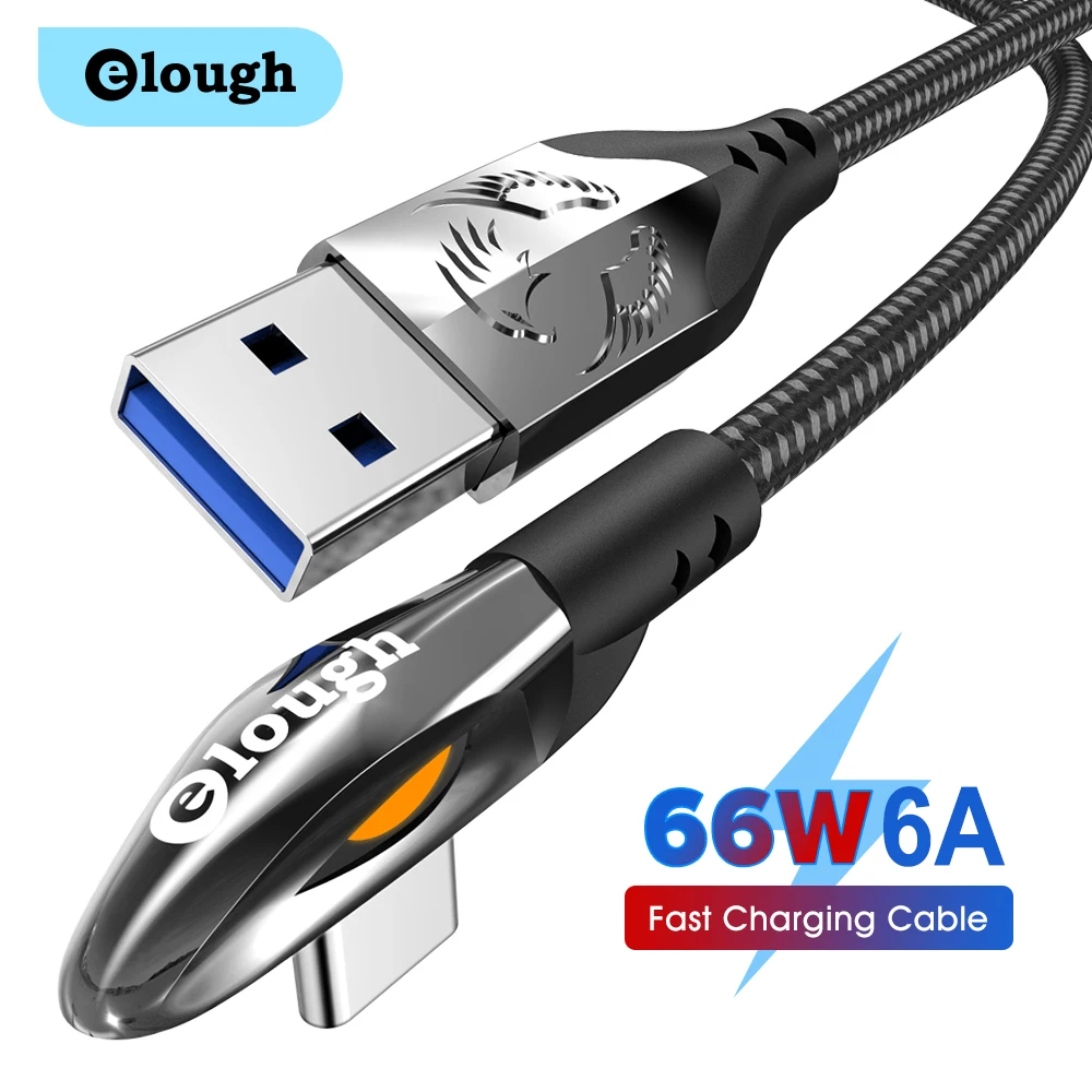 

Elough USB Type C Cable 90 Degree 66W 6A Fast Charging Charger Type C Cable For Xiaomi Mi 10 Huawei P40 Mate 40 Date Cord Wire