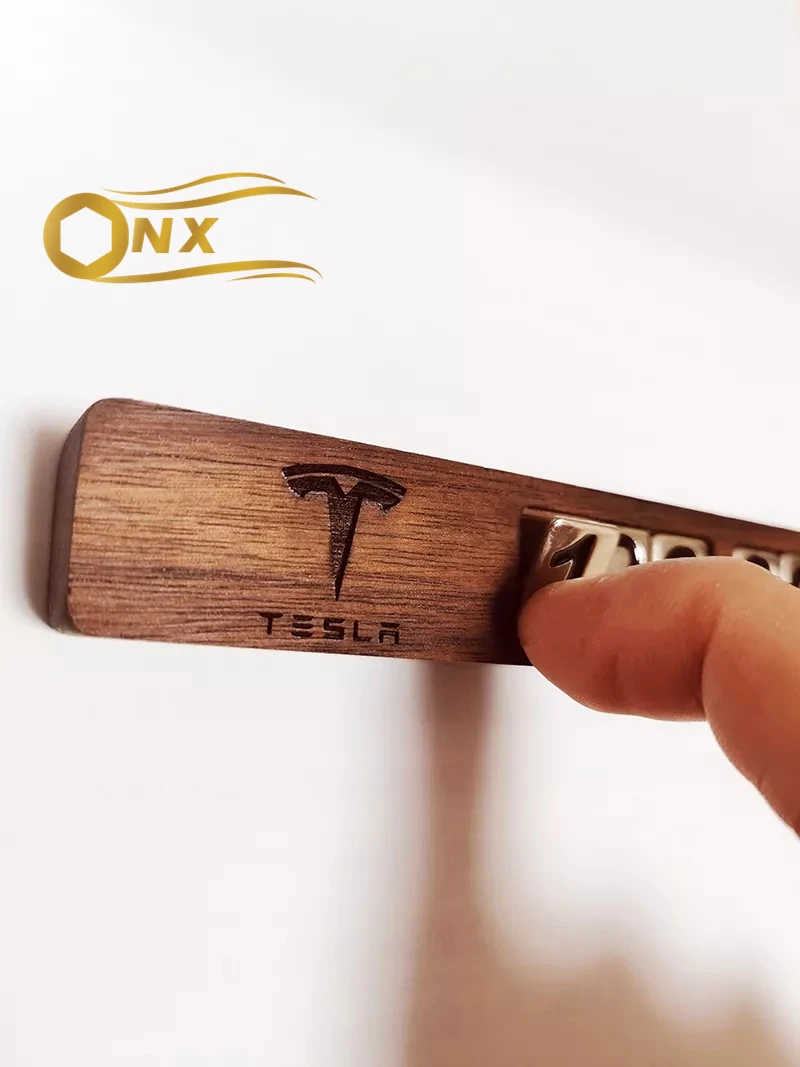 

Car Temporary Parking Phone Number Card Plate for Tesla Model S 3 X Y Walnut Wood High Quality Double Number car Accessories