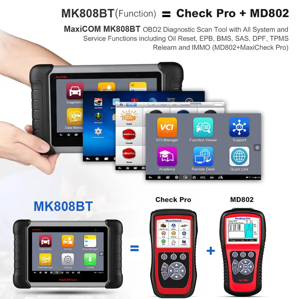 Autel MaxiCom MK808BT автомобильный диагностический инструмент OBD2 беспроводной