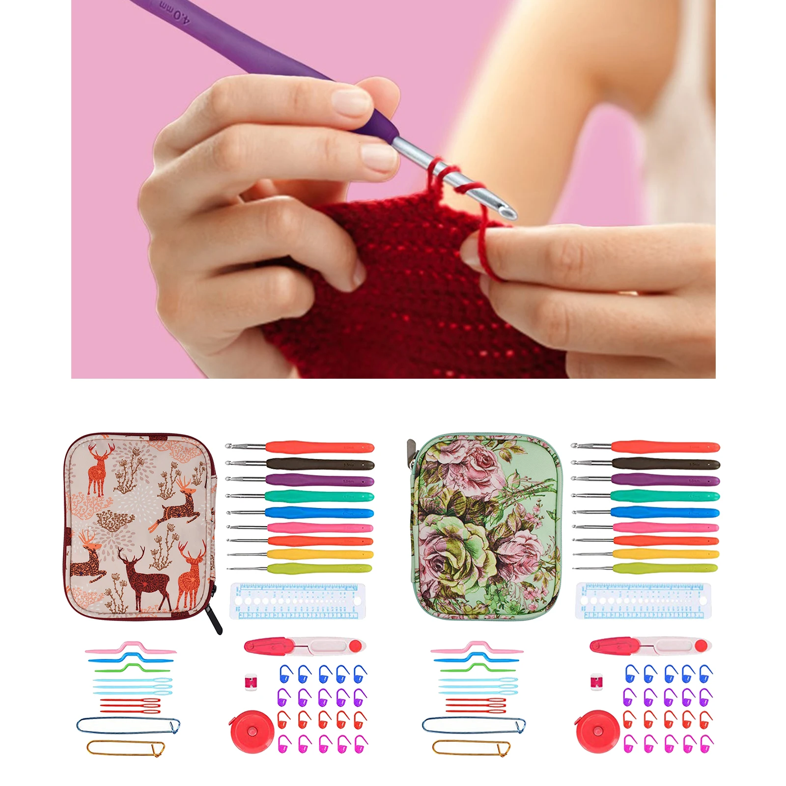 

9 Sizes Crochet Hooks Set,2mm-6mm Comfortable Crochet Hooks with Storage Bag, Extra Long Crochet Needles , Stitch Markers