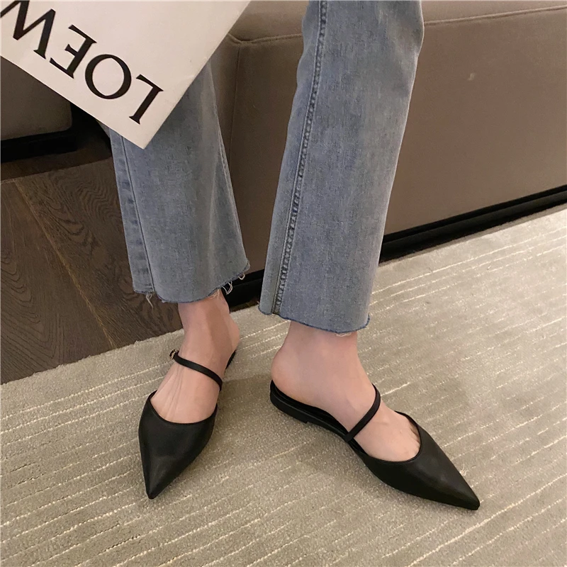 

Flat Shoes 2021 New Fashion Mules For Women Pointed Toe Slip On Beach Sandals Baotou Half Slipper Summer Sandals Women's Shoes