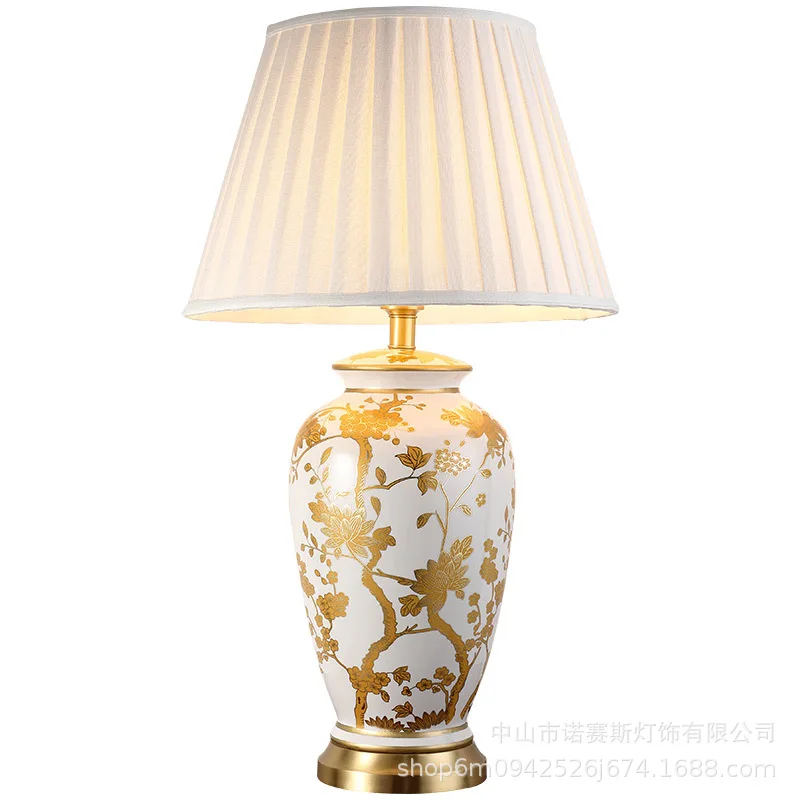 

Copper table lamp American style for living room Jingdezhen ceramic lamp luxury Bedroom bedside lamp decorated led lamps MJ1113