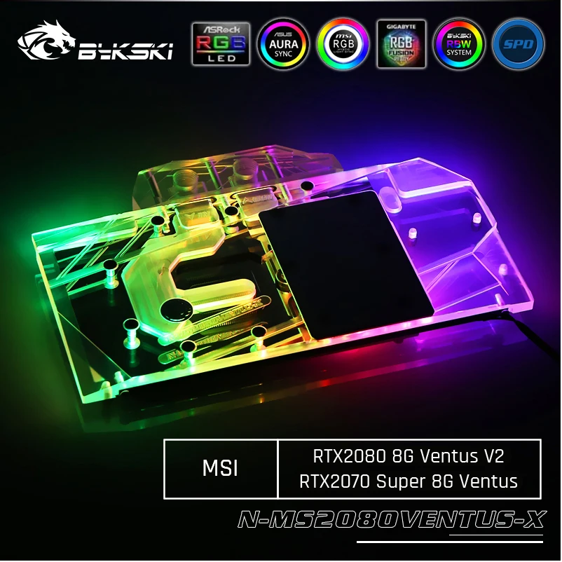 Bykski N-MS2080VENTUS-X полное покрытие видеокарты блок водяного охлаждения для MSI RTX2080 8G