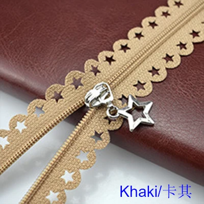 Khaki Zippers 2 шт./лот 25 см Звезды Кружева молнии для одежды декоративные молнии Швейные аксессуары ручной работы цвета молнии со звездами слайдер - Цвет: Khaki Zippers