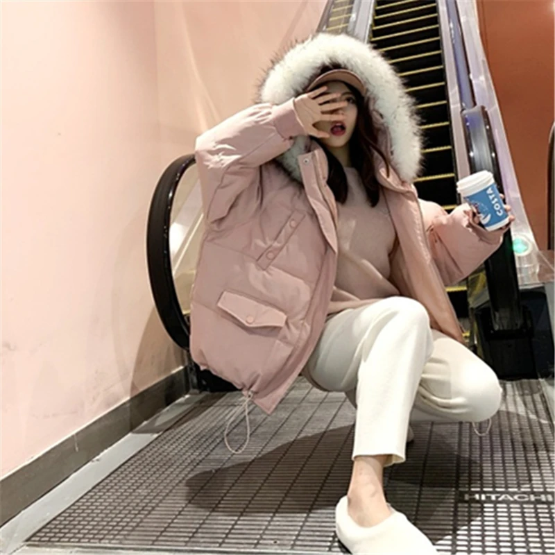 

2021 Winter Fashion New Style Short Fur Collar Hooded Long-Sleeved Bread Thickened Warm Cotton Jacket Women Trendy H473