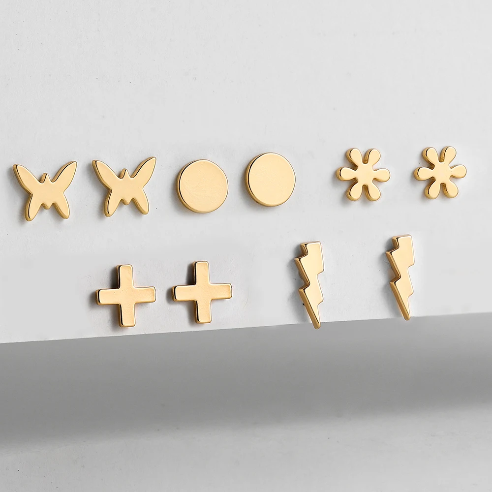 

Женские серьги-гвоздики с молнией и бабочкой, золотистого цвета