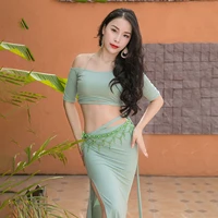 belly dance suit female new solid color top practice clothes sexy skirt oriental dancewear performance clothing set