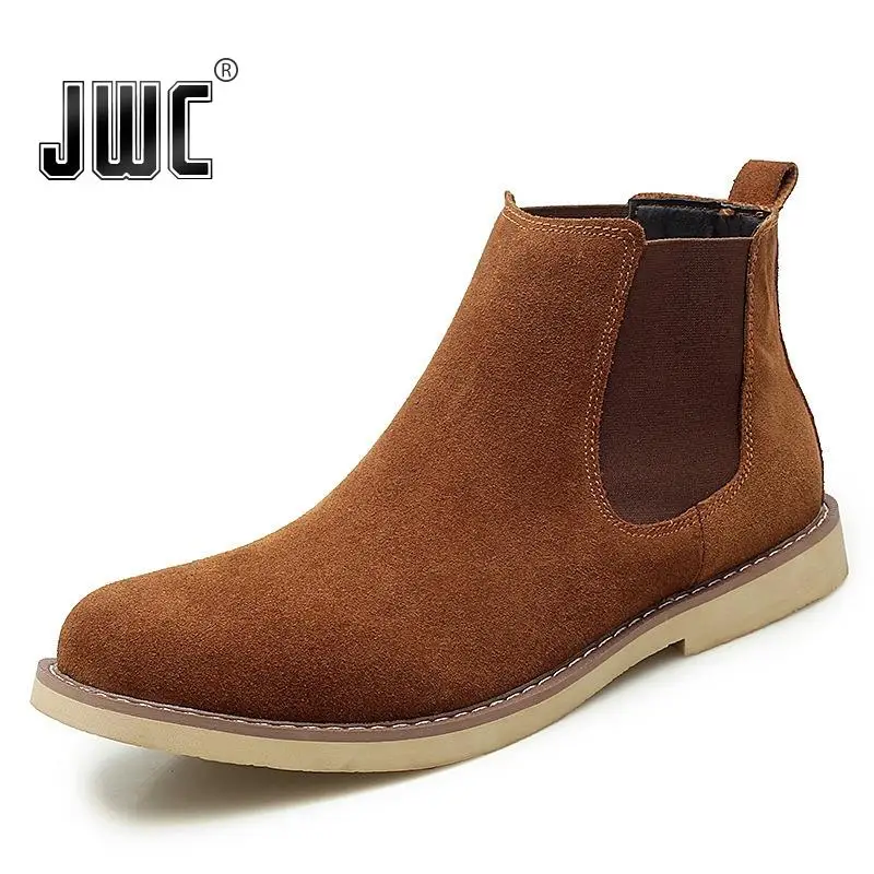 JWC New Soft Sole Genuine Suede Ankle Boots for Women Chelsea Low Heeled Round Toe Elastic Leather Shoes Women Autumn Boots
