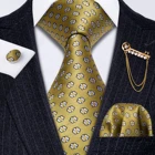 Цветочный мужской галстук Брошь набор 100% шелковый галстук для мужчин платок запонки Барри. Ван дизайнерский галстук GS-5243 золото Новинка