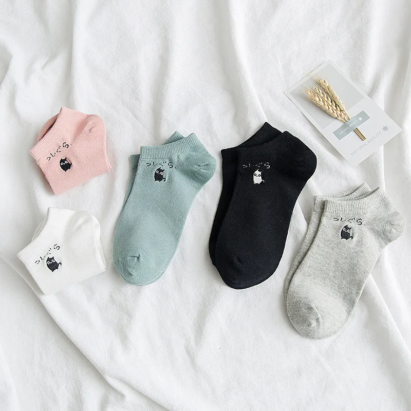 Простой с вышивкой в виде кота из мультфильма короткие носки принтом закрытым
