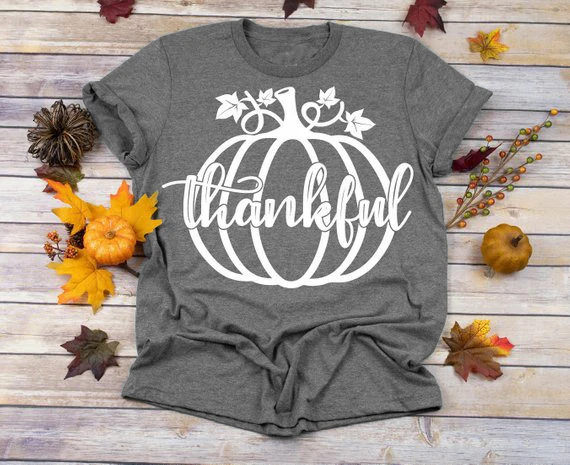 

Pumpkin Thankful t-shirt Halloween Thanksgiving big graphic festival party tees kawaii vintage tshirt leaf gift goth tops- K390