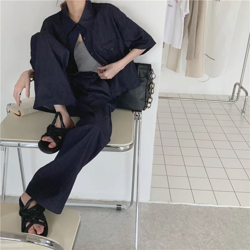 Женская летняя тонкая джинсовая короткая рубашка с высокой талией модные