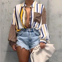 new autumn and summer long sleeve button cardigan fashion t shirt striped patchwork chic loose casual top aesthetic clothes