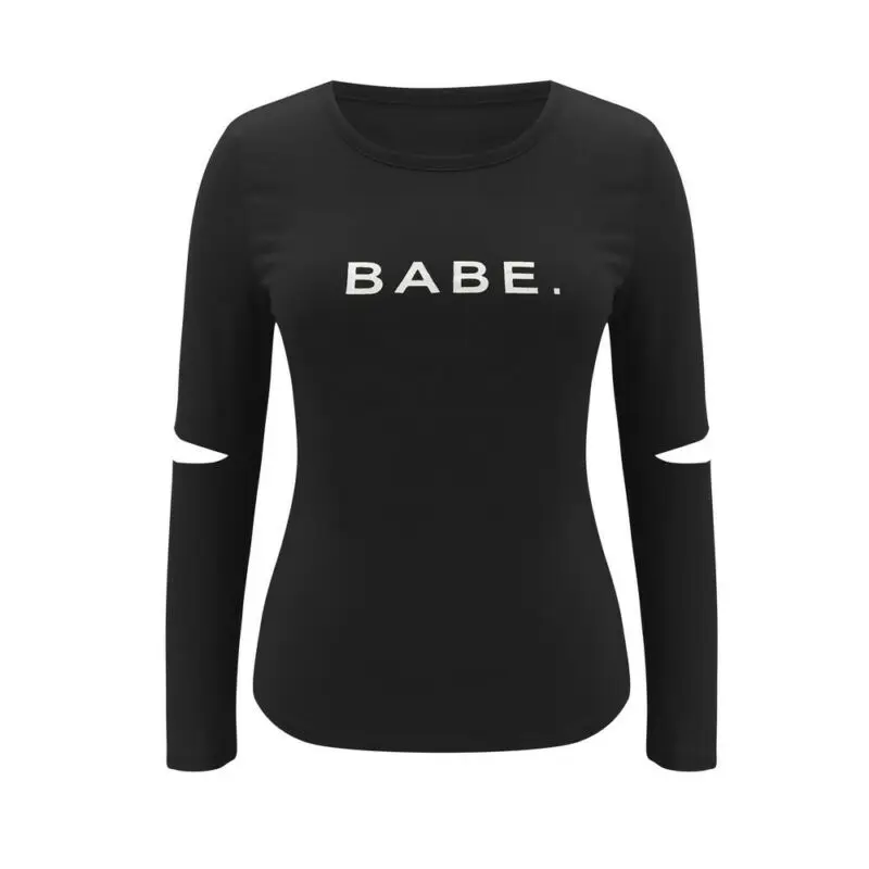 

Women Casual Letter Print T-Shirts Crew Neck Autumn Fashion Slim Fit Blouse Tops