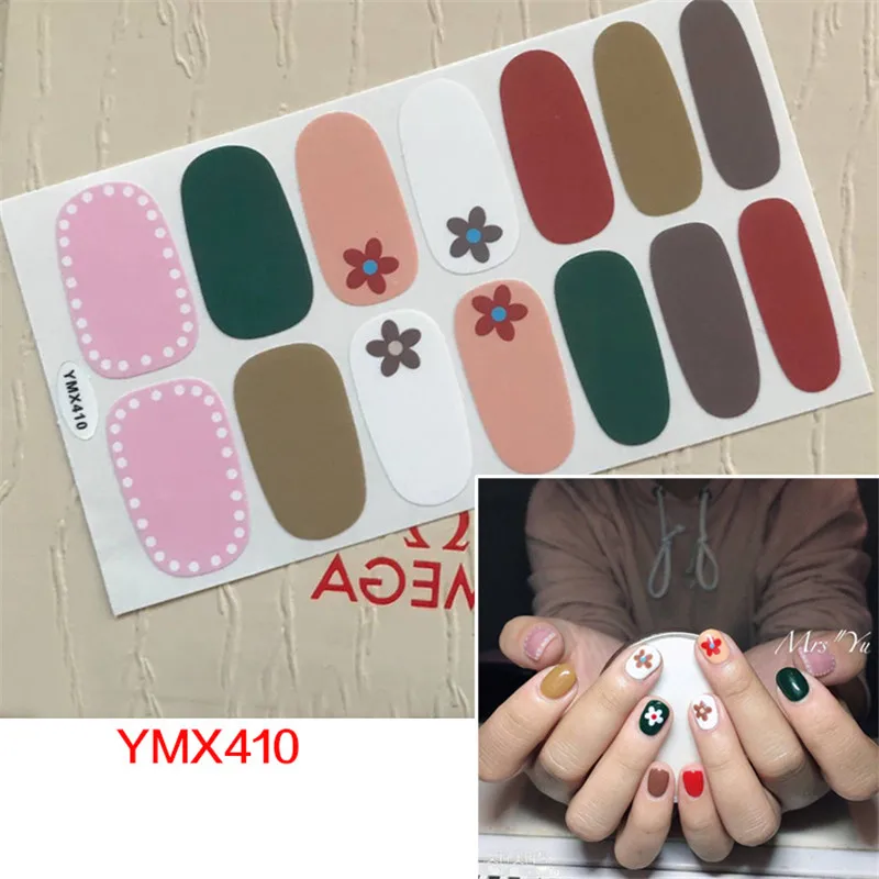 YMX410 16 наконечников полное покрытие обертывания ногтей наклейки-Лак Sally H самоклеющиеся чистые яркие цвета Decoraiton Маникюр наклейки для девочек - Цвет: YMX410