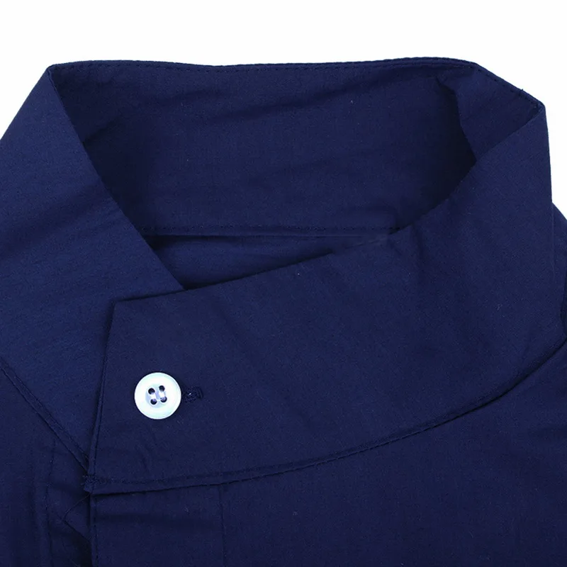 Рубашка мужская с воротником стойкой длинным рукавом однотонная