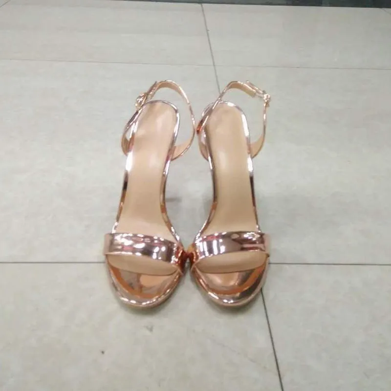 

Women Shining Champagne Patent Leather Stiletto High Heels Sandals One Strap Ankle Buckle High Heel Sandals Dress Shoes