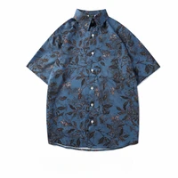 japanese retro trend holiday style leaf flower shirt short sleeved cuba hawaii casual vintage hong kong style shirt men shirts