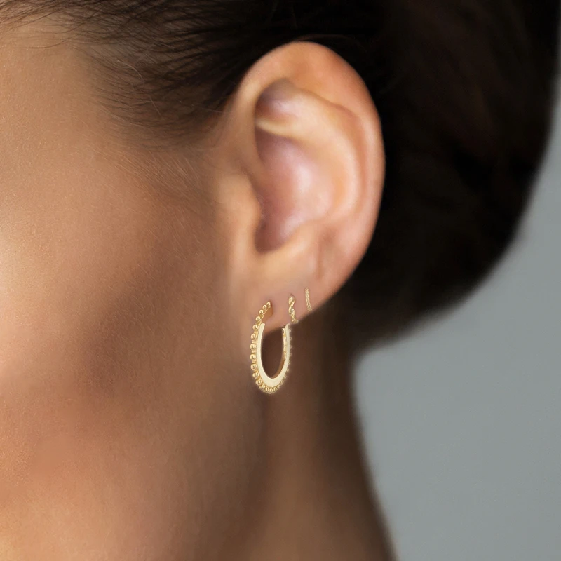 

Aide 925 Sterling Silver Gold Pave Zircon Hoop Earrings For Women Luxury Twisted Big Half Circle Beads Huggie Earrings Jewelry