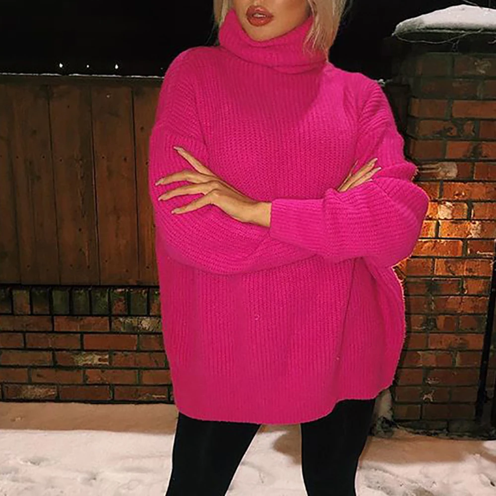Вязаный свитер с высоким воротом на осень и зиму женские свитера неонового цвета
