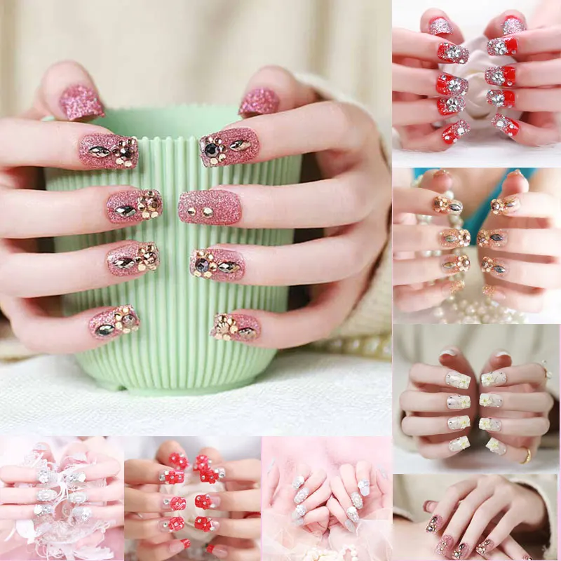 24 шт./компл. квадратные накладные ногти из акрила цветочный дизайн искусственный