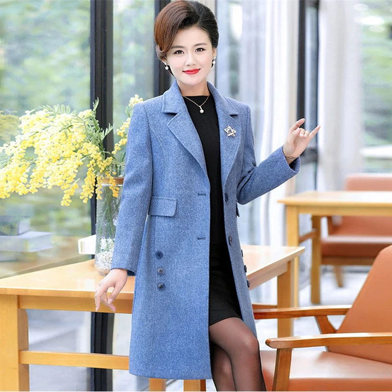 

New Middle aged women Plus size Woolen coat Winter Jacket Coats Noble Women's Quality long Casual Wool coats Overcoat 4XL FF1074