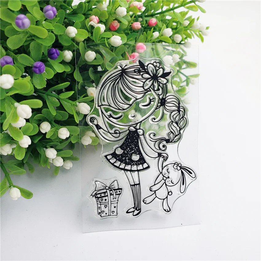 Горячая 6*9 см Кролик Девочка прозрачные штампы/силиконовые уплотнения Ролик